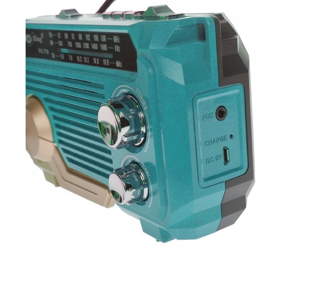 Radio MP3 Portabil Bluetooth, Incarcare solara, Lanterna, USB, TF, AUX, Albastru - PX778BLUE