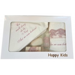 Trusou botez roz, cu fluturasi, set complet pentru biserica - HPY09 Trusou botez roz, cu fluturasi, set complet pentru biserica - HPY09