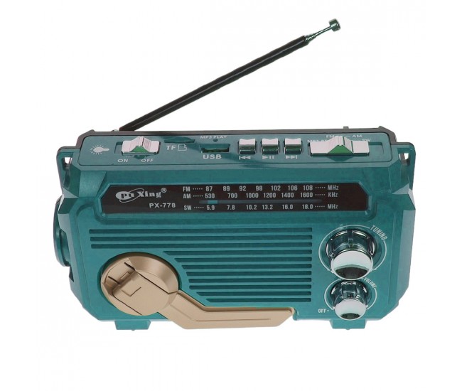 Radio MP3 Portabil Bluetooth, Incarcare solara, Lanterna, USB, TF, AUX, Albastru - PX778BLUE
