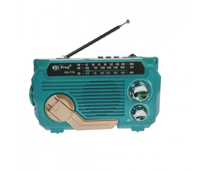 Radio MP3 Portabil cu Bluetooth, Panou Solar si baterie reincarcabila, cu Lanterna, USB, TF, AUX, Albastru - PX778BLUE