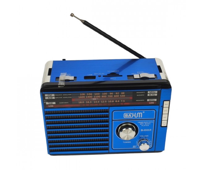 Radio MP3 portabil, baterie reincarcabila, USB, TF, AUX, Albastru - BA8049UR