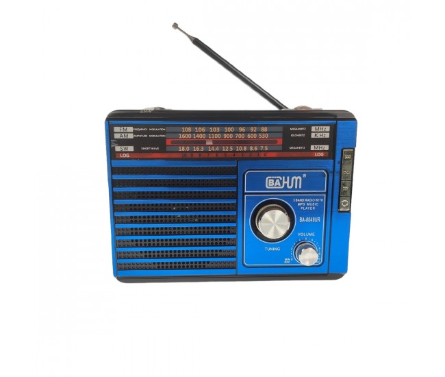 Radio MP3 portabil, baterie reincarcabila, USB, TF, AUX, Albastru - BA8049UR