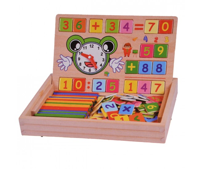 Set tabla de jucarie magnetica, cu fata dubla pentru marker si creta, invatare ceas - 3315417