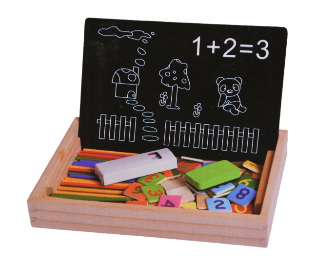 Set tabla de jucarie magnetica, cu fata dubla pentru marker si creta, invatare ceas - 3315417