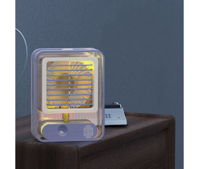 Ventilator portabil cu umidificator incorporat si incarcare USB, cu lumina de noapte, albastru - FAN1500