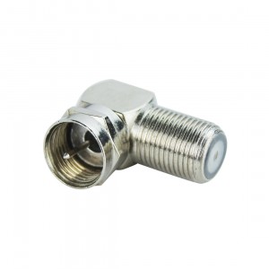 Adaptor cablu TV Lexman, conector coaxial, tip F, 9.52 mm, tata-mama, 90 grade, splitter metal, argintiu