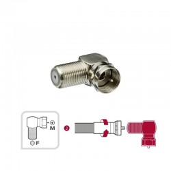 Adaptor cablu TV Lexman, conector coaxial, tip F, 9.52 mm, tata-mama, 90 grade, splitter metal, argintiu