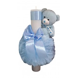 Lumanare cu ursulet pentru fetite si baieti, pentru botezul religios, la biserica, Roz prafuit, LMN15