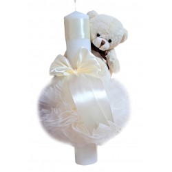 Lumanare cu ursulet pentru fetite si baieti, pentru botezul religios, la biserica, Crem, LMN16