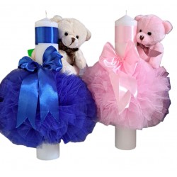 Lumanare cu ursulet pentru fetite si baieti, pentru botezul religios, la biserica, Roz sau Albastru , LMN17