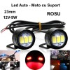 LED AUTO 23MM CU SUPORT / 12V - 9W / ROSU, 2 BUC/SET