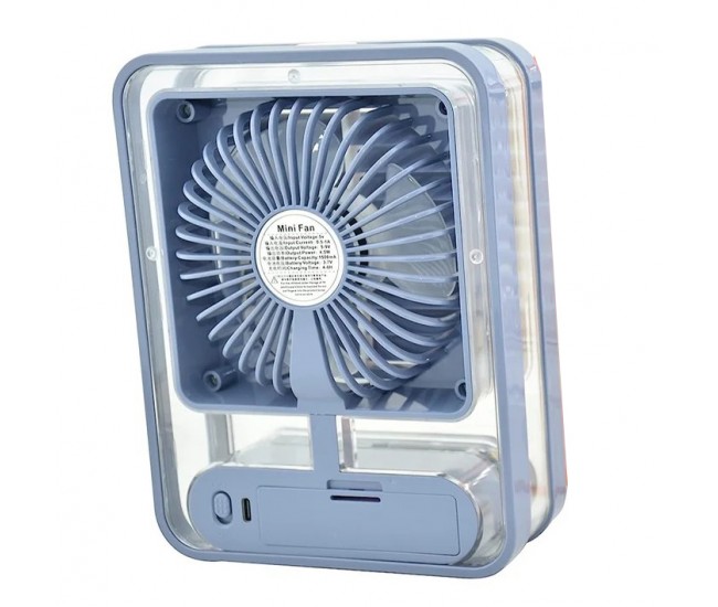 Ventilator portabil cu umidificator incorporat si incarcare USB, cu lumina de noapte, albastru - FAN1500