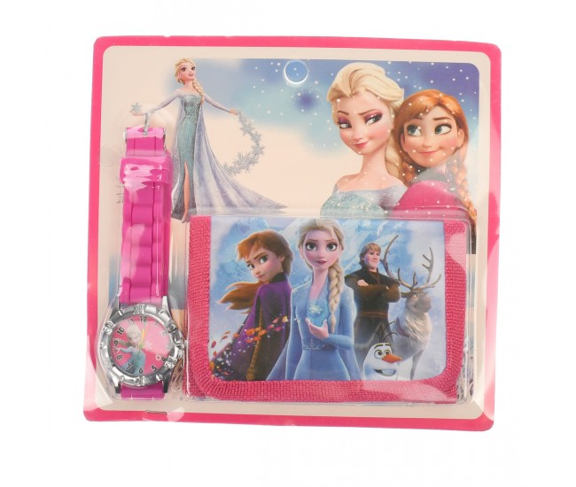 Set ceas, pentru copii, cu Frozen, portofel cadou