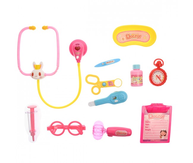 Jucarie set trusa medicala, de doctor, pentru fete, cu 12 accesorii, roz - 8352B Jucarie set trusa medicala, de doctor, pentru fete, cu 12 accesorii, roz - 8352B