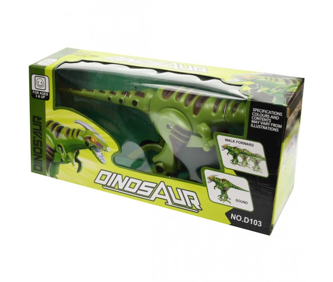 Dinozaur robot de jucarie, merge, are sunete specifice si lumini, verde - D103V