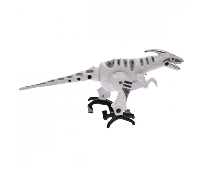 Dinozaur robot de jucarie, merge, are sunete si lumini, alb - D103A