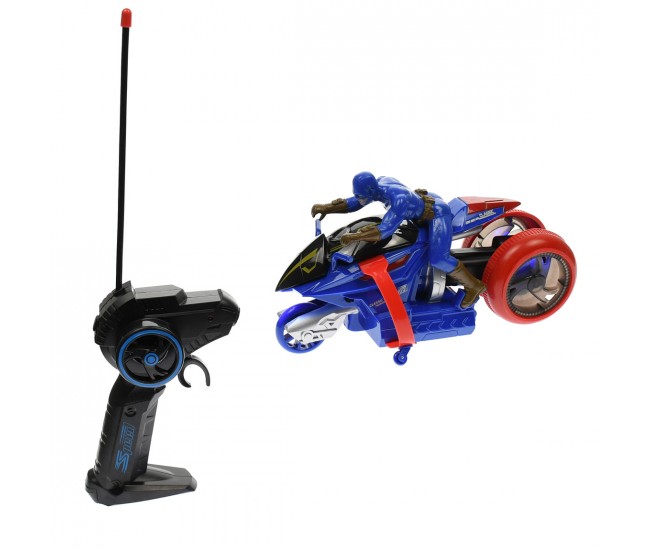 Motocicleta cu telecomanda de jucarie, baterie reincarcabila, cu luminite, albastra - XB73