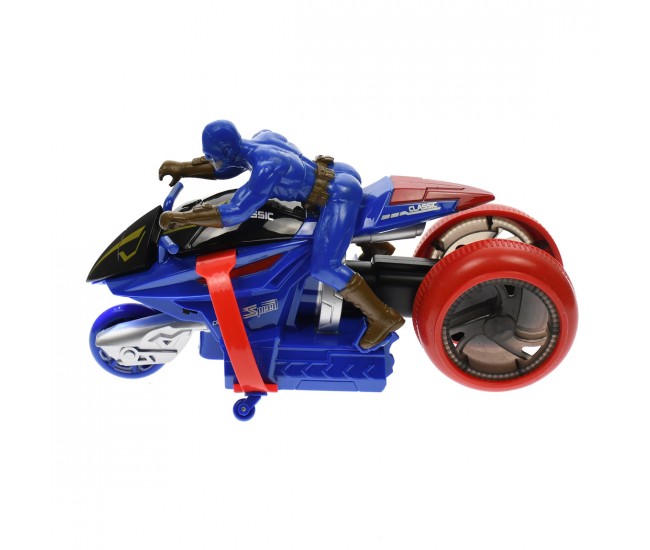 Motocicleta cu telecomanda de jucarie, baterie reincarcabila, cu luminite, albastra - XB73
