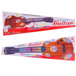 Chitara de jucarie maro din PVC cu LED-uri, electrica, pe baterii, 53 de cm
