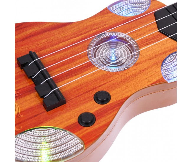 Chitara de jucarie maro din PVC cu LED-uri, electrica, 53 de cm