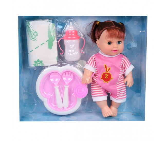 Papusa bebelus de jucarie, biberon si pampers, inaltime 21 cm, roz
