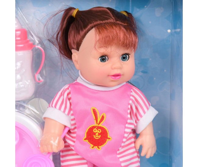 Papusa bebelus de jucarie, biberon si pampers, inaltime 21 cm, roz