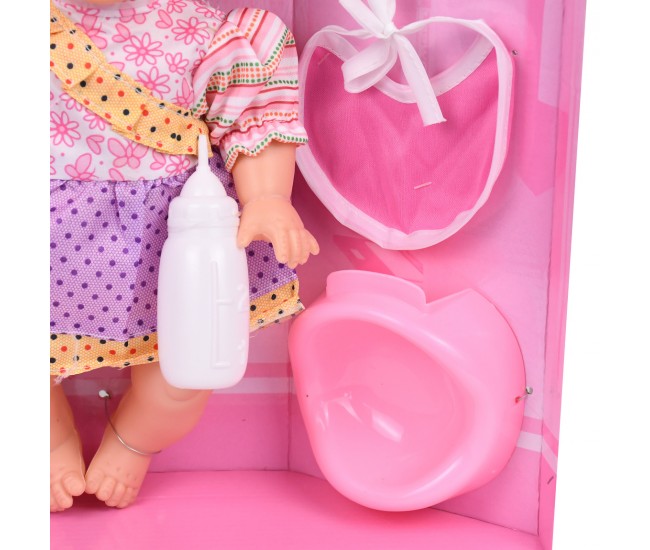 Papusa bebelus de jucarie, biberon si pampers, inaltime 30 cm, roz