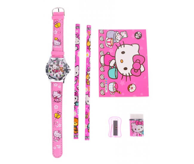 Set ceas pentru copii, cu Hello Kitty si rechizite