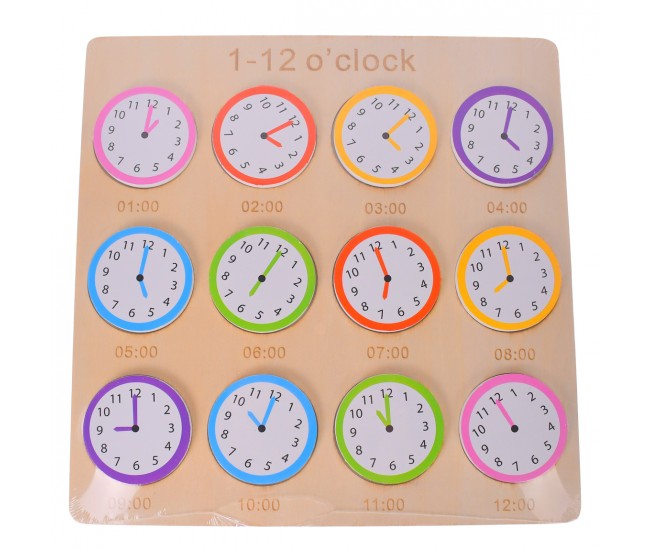 Puzzle de jucarie, potrivire dimensiuni si invatare ceas, din lemn - 3315285