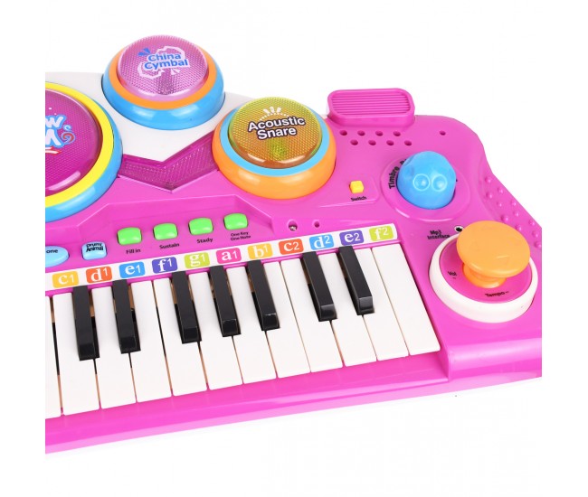 Orga mare de jucarie cu microfon, 37 taste, cu luminite, pian pentru copii, mp3, aux, multicolor, pe baterii, 3706A