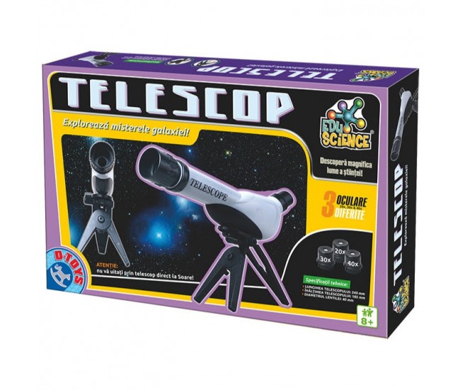 Telescop de jucarie pentru copii, observator astronomic, zoom 20x, 30x si 40x, Edu Science, D-Toys