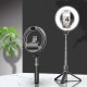 Trepied cu Lampa Circulara, Bluetooth, Pliabil, Lumina alba rece sau calda, Telecomanda, Inaltime maxima 90 cm, Negru