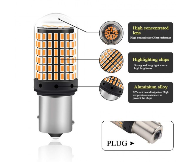 Set 2 becuri led semnalizare p21w super canbus. non polar, lumina portocalie fara hyper-flash