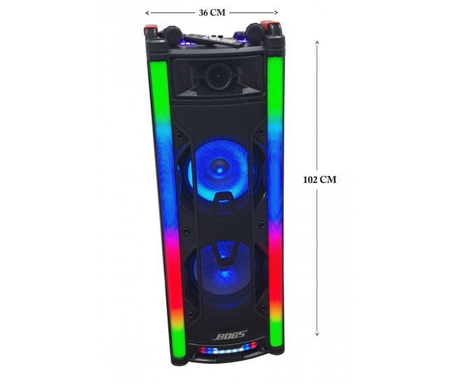 Boxa portabila activa, Bluetooth, Lumini Disco, 1 x Microfon Wireless, Karaoke, Radio FM, 1 x Telecomanda, Difuzoare 2x120W, Sunet Clar, BOG5 Boxa portabila activa, Bluetooth, Lumini Disco, 1 x Microfon Wireless, Karaoke, Radio FM, 1 x Telecomanda, Difuzoare 2x120W, Sunet Clar, BOG5