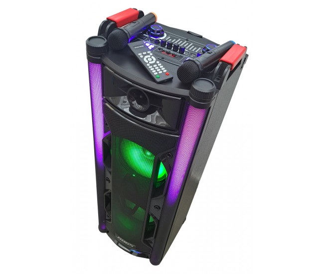 Boxa portabila activa, Bluetooth, Lumini Disco, 1 x Microfon Wireless, Karaoke, Radio FM, 1 x Telecomanda, Difuzoare 2x120W, Sunet Clar, BOG5 Boxa portabila activa, Bluetooth, Lumini Disco, 1 x Microfon Wireless, Karaoke, Radio FM, 1 x Telecomanda, Difuzoare 2x120W, Sunet Clar, BOG5