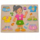 Puzzle de jucarie cu imbracaminte, potrivire dimensiuni, din lemn, roz/multicolor