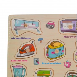 Puzzle de jucarie cu electrocasnice, potrivire dimensiuni, din lemn, multicolor Puzzle de jucarie cu electrocasnice, potrivire dimensiuni, din lemn, multicolor