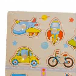 Puzzle de jucarie cu nave si vehicule, potrivire dimensiuni, din lemn, multicolor Puzzle de jucarie cu nave si vehicule, potrivire dimensiuni, din lemn, multicolor