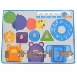 Puzzle de jucarie cu zilele saptamanii, ceas si usi cu lacat, potrivire dimensiuni, din lemn, albastru Puzzle de jucarie cu zilele saptamanii, ceas si usi cu lacat, potrivire dimensiuni, din lemn, albastru