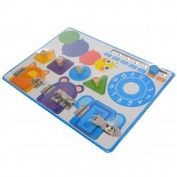 Puzzle de jucarie cu zilele saptamanii, ceas si usi cu lacat, potrivire dimensiuni, din lemn, albastru Puzzle de jucarie cu zilele saptamanii, ceas si usi cu lacat, potrivire dimensiuni, din lemn, albastru
