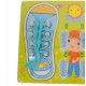 Pantofi puzzle de jucarie, potrivire dimensiuni si legare sireturi, din lemn, verde/multicolor