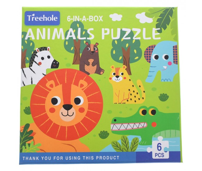 Set puzzle de jucarie, 6 animale salbatice din 6 piese, din carton rezistent - 3315398AS