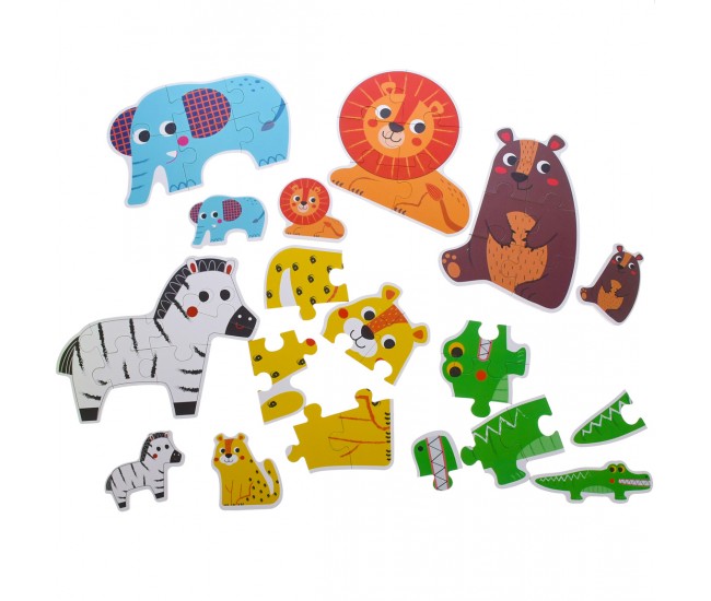 Set puzzle de jucarie, 6 animale salbatice din 6 piese, din carton rezistent - 3315398AS