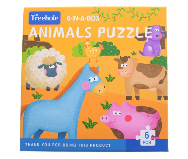 Set puzzle de jucarie, 6 animale domestice din 6 pise, din carton rezistent - 3315398AD