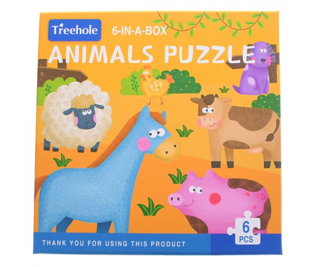 Set puzzle de jucarie, 6 animale domestice din 6 pise, din carton rezistent - 3315398AD