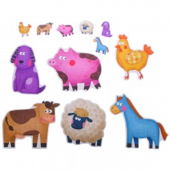 Set puzzle de jucarie, 6 animale domestice din 6 piese, din carton rezistent - 3315398AD