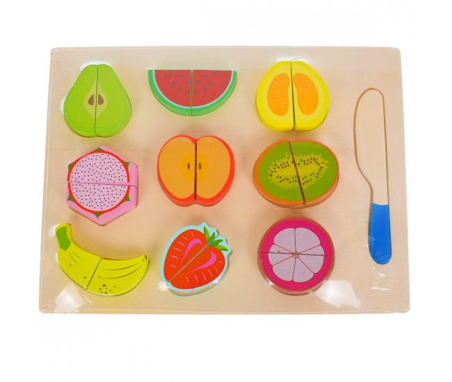 Puzzle de jucarie cu fructe, potrivire dimensiuni, din lemn, multicolor