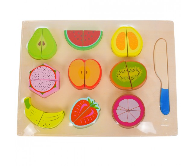 Puzzle de jucarie cu fructe, potrivire dimensiuni, din lemn, multicolor