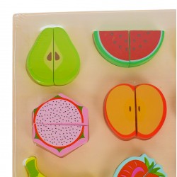 Puzzle de jucarie cu fructe, potrivire dimensiuni, din lemn, multicolor Puzzle de jucarie cu fructe, potrivire dimensiuni, din lemn, multicolor