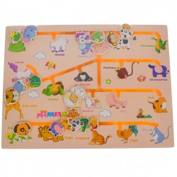 Labirint de jucarie cu animale, din lemn, multicolor, 40 x 30 cm Labirint de jucarie cu animale, din lemn, multicolor, 40 x 30 cm